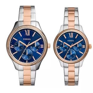 Fossil His and Hers Multifunction Two-Tone Stainless Steel Watch Set, 42mm 36mm